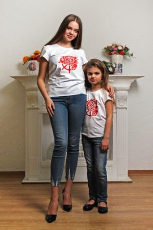 белая футболка фэмили лук мама дочка женская детская недорого