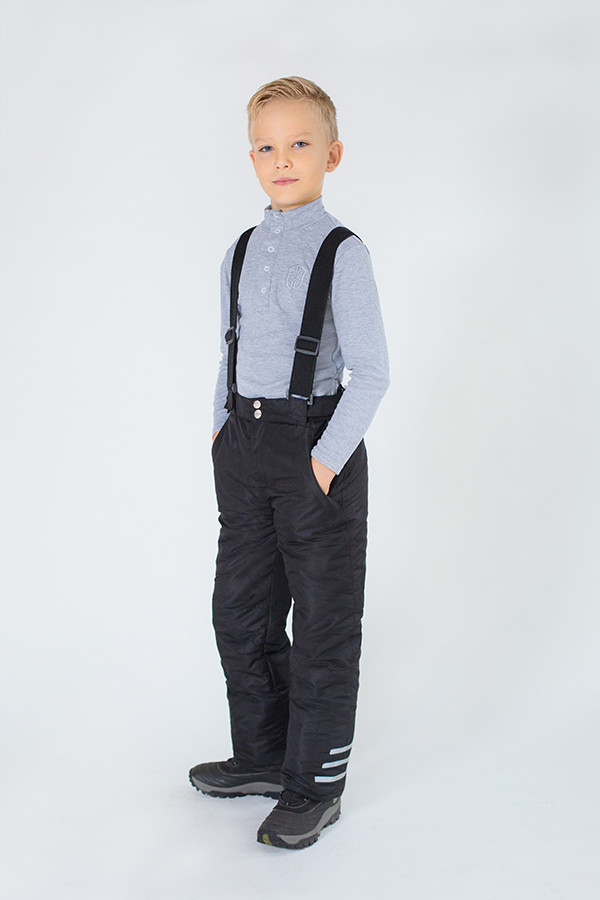 Зимние утепленные брюки на бретелях детские для мальчика 4-9 лет черные