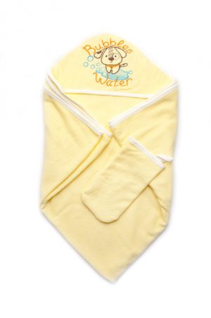 полотенце с капюшоном рукавичкой мочалкой махра для новорожденных унисекс