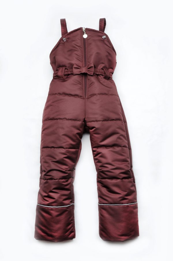 детский зимний полукомбинезон брюки бордовый с бантом на поясе