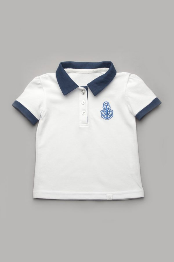 футболка поло белая с синим воротником для девочки купить