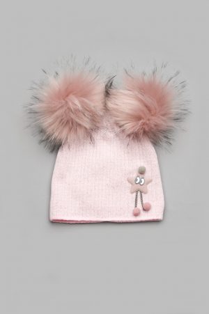 шапка зимняя с помпонами для девочки купить
